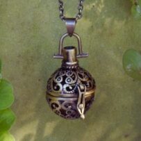 Medieval Amber Resin Pendant Locket Necklace in Bronze